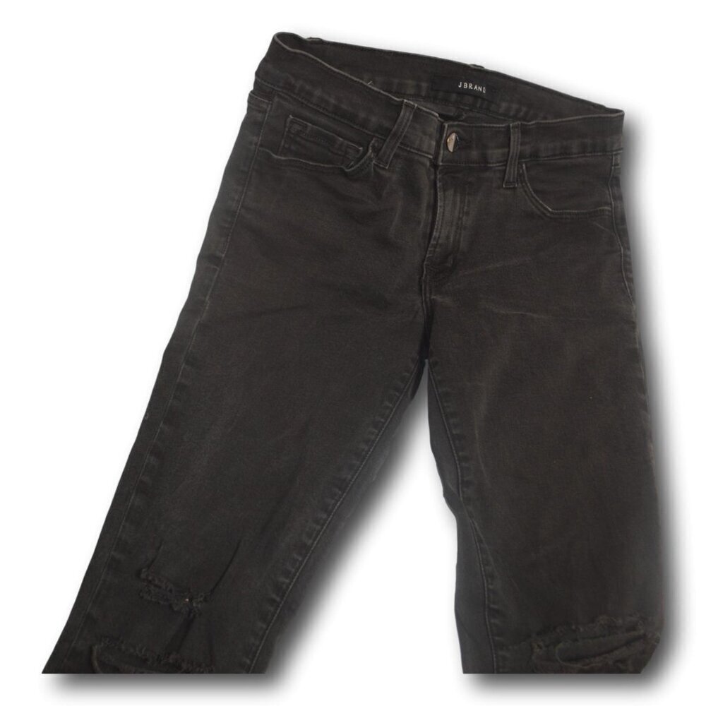 J Brand Black Distressed Low Rise Skinny Jeans Size: 27